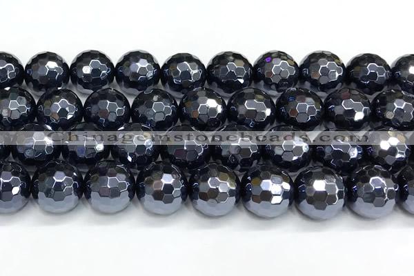 CAA6061 15 inches 12mm faceted round AB-color black agate beads