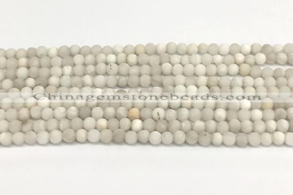 CAA6075 15 inches 4mm round matte white crazy lace agate beads