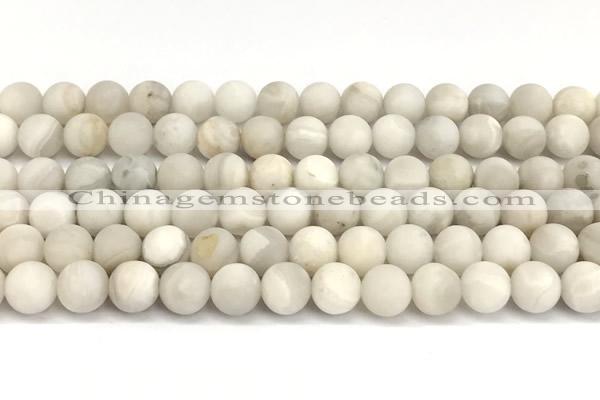 CAA6077 15 inches 8mm round matte white crazy lace agate beads