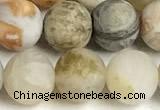 CAA6082 15 inches 8mm round matte bamboo leaf agate beads