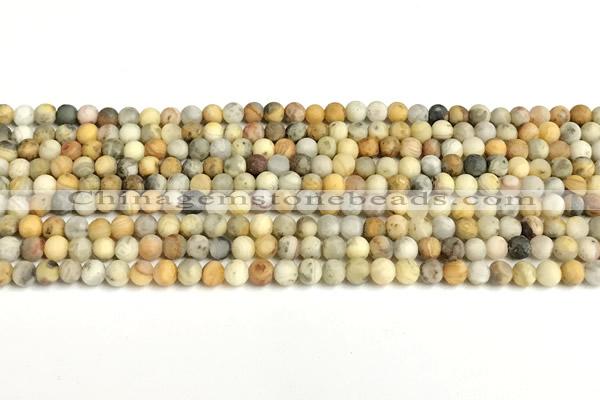 CAA6085 15 inches 4mm round matte yellow crazy lace agate beads