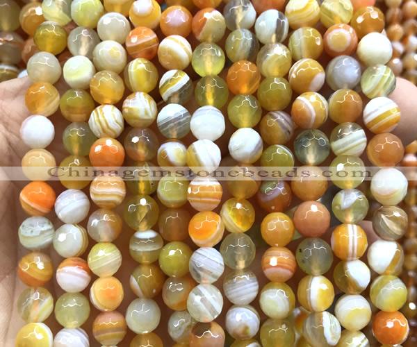CAA6316 15 inches 8mm faceted round orange banded agate beads