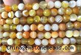 CAA6316 15 inches 8mm faceted round orange banded agate beads