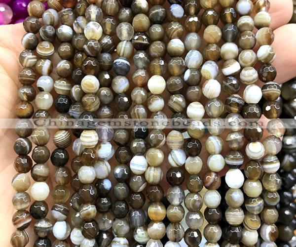 CAA6345 15 inches 6mm faceted round coffee banded agate beads