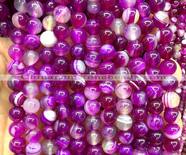 CAA6377 15 inches 8mm round fuchsia banded agate beads wholesale