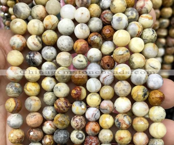 CAA6454 15 inches 8mm faceted round yellow crazy lace agate beads