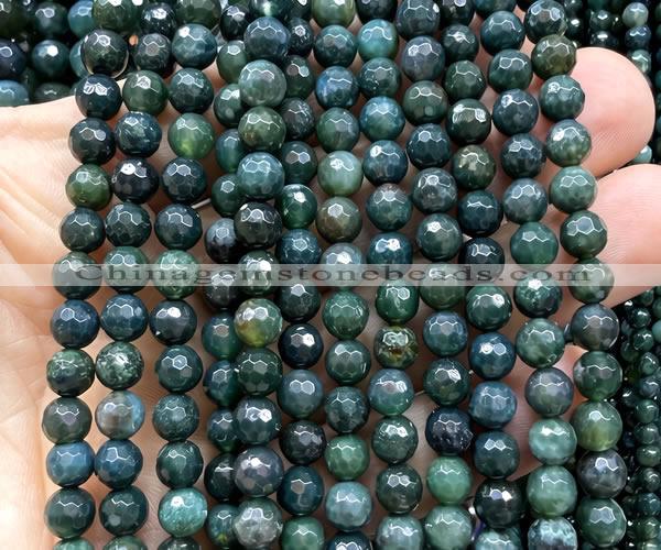 CAA6460 15 inches 6mm faceted round moss agate beads wholesale