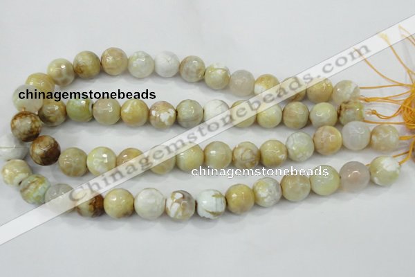 CAA726 15.5 inches 14mm faceted round fire crackle agate beads