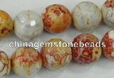 CAA729 15.5 inches 14mm faceted round fire crackle agate beads