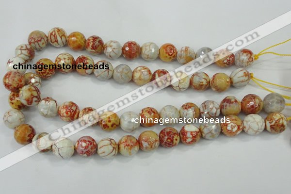 CAA729 15.5 inches 14mm faceted round fire crackle agate beads