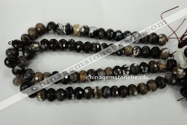 CAA732 10*14mm faceted rondelle fire crackle agate beads