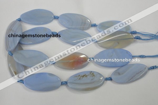 CAA746 15.5 inches 24*48mm twisted oval blue lace agate beads wholesale