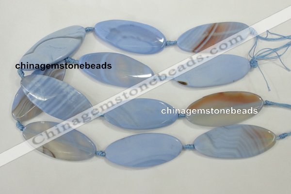 CAA747 15.5 inches 25*55mm twisted oval blue lace agate beads wholesale