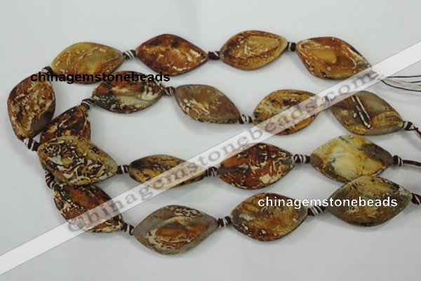 CAA759 15.5 inches 22*33mm twisted marquise wooden agate beads