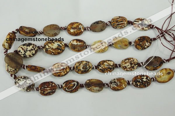 CAA760 15.5 inches 14*18mm twisted oval wooden agate beads