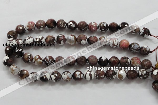 CAA807 15.5 inches 14mm faceted round fire crackle agate beads