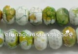 CAA825 15.5 inches 10*14mm faceted rondelle fire crackle agate beads