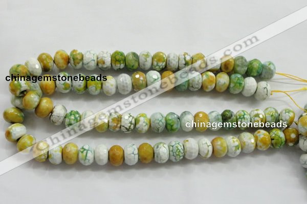 CAA825 15.5 inches 10*14mm faceted rondelle fire crackle agate beads