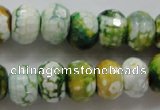 CAA827 15.5 inches 10*14mm faceted rondelle fire crackle agate beads