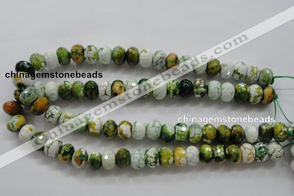 CAA827 15.5 inches 10*14mm faceted rondelle fire crackle agate beads