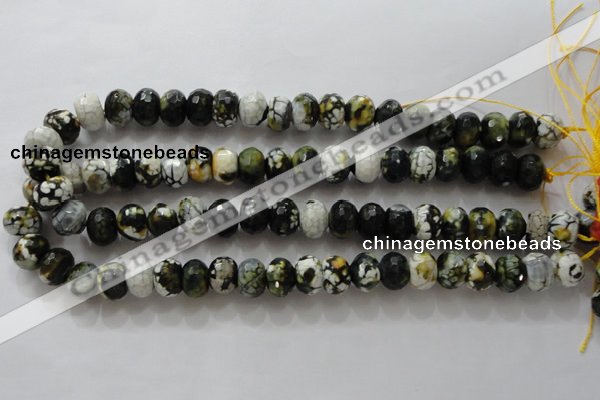 CAA828 15.5 inches 10*14mm faceted rondelle fire crackle agate beads