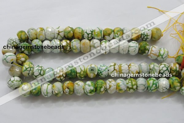 CAA830 15.5 inches 12*16mm faceted rondelle fire crackle agate beads