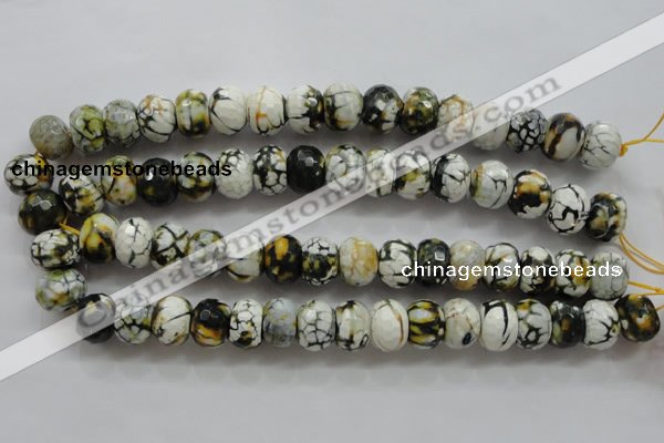 CAA832 15.5 inches 12*16mm faceted rondelle fire crackle agate beads