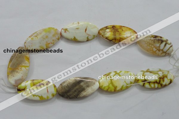 CAA842 15.5 inches 20*40mm twisted oval fire crackle agate beads