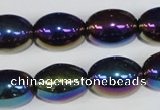 CAA853 15.5 inches 13*18mm rice AB-color black agate beads