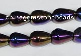 CAA855 15.5 inches 10*14mm teardrop AB-color black agate beads