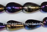 CAA857 15.5 inches 13*20mm teardrop AB-color black agate beads