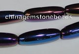 CAA858 15.5 inches 9*27mm rice AB-color black agate beads