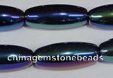 CAA859 15.5 inches 12*30mm rice AB-color black agate beads