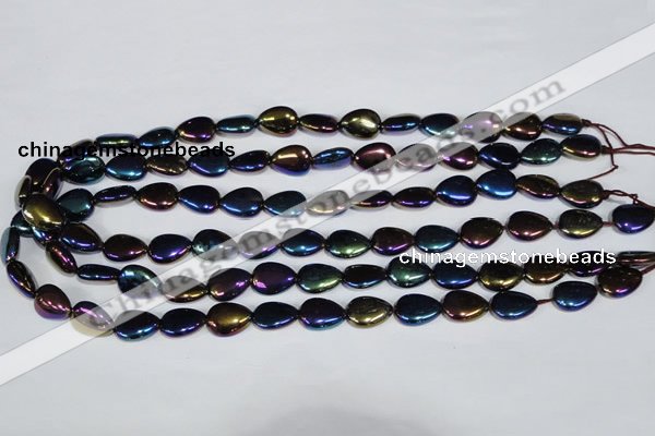 CAA860 15.5 inches 10*14mm flat teardrop AB-color black agate beads