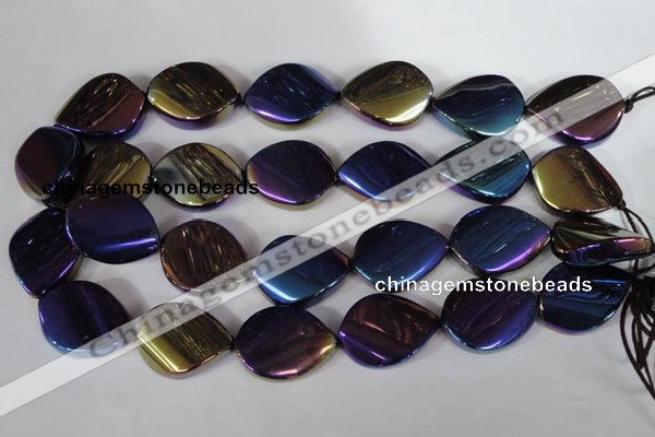 CAA863 15.5 inches 25*33mm twisted teardrop AB-color black agate beads