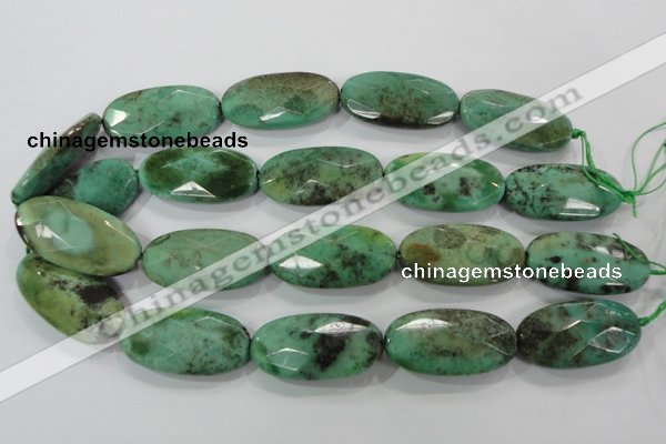 CAA94 15.5 inches 20*40mm faceted oval grass agate gemstone beads