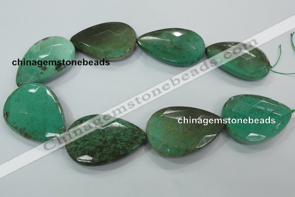 CAA96 15.5 inches 35*50mm faceted flat teardrop grass agate beads