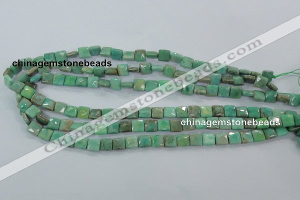 CAA99 15.5 inches 8*8mm faceted square grass agate gemstone beads