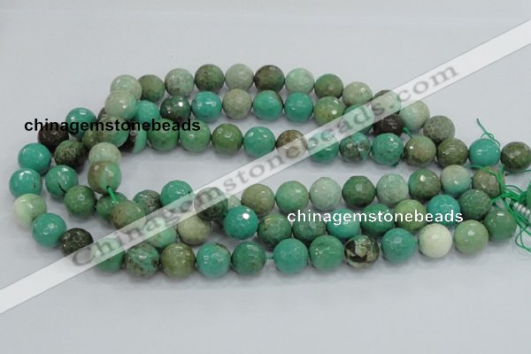 CAB10 15.5 inches 14mm faceted round green grass agate gemstone beads