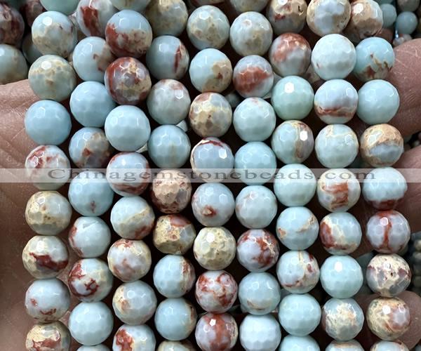 CAB1022 15 inches 8mm faceted round blue agalmatolite beads