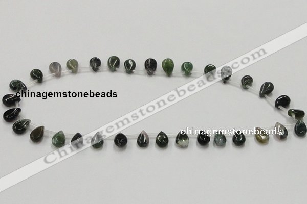 CAB127 15.5 inches 8*12mm flat teardrop moss agate gemstone beads