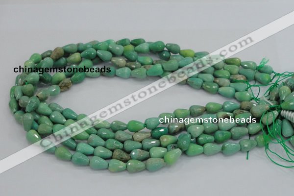 CAB14 15.5 inches 8*12mm faceted teardrop green grass agate beads