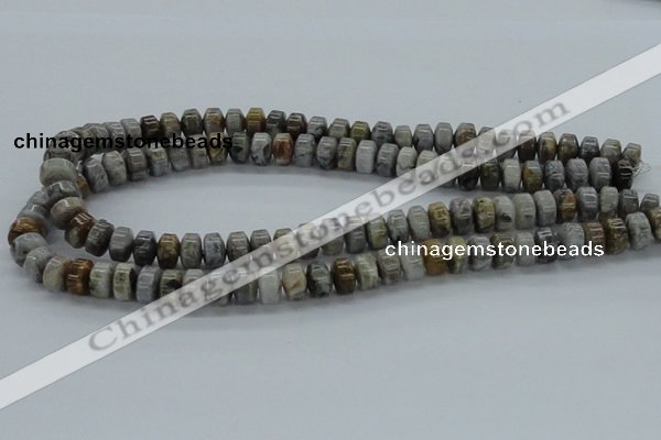 CAB140 15.5 inches 7*10mm roundel bamboo leaf agate beads