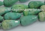 CAB16 15.5 inches 10*20mm faceted teardrop green grass agate beads