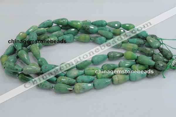 CAB16 15.5 inches 10*20mm faceted teardrop green grass agate beads