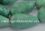 CAB17 15.5 inches 15*30mm faceted teardrop green grass agate beads