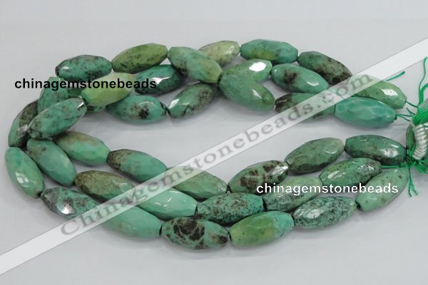 CAB21 15.5 inches 14*30mm faceted rice green grass agate beads