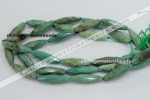 CAB22 15.5 inches 11*40mm faceted rice green grass agate beads