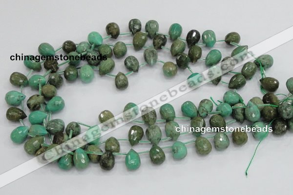 CAB24 15.5 inches 10*14mm faceted teardrop green grass agate beads