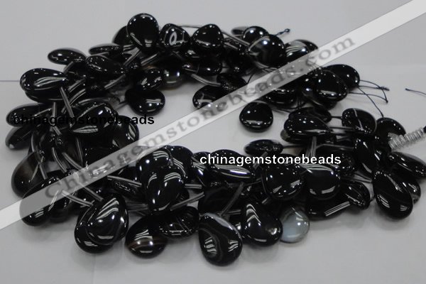 CAB315 15.5 inches 18*25mm flat teardrop black agate gemstone beads